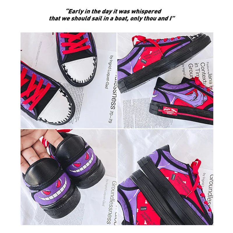Кеды Pokemon Gengar для мужчин и женщин повседневные холщовые кроссовки дышащая