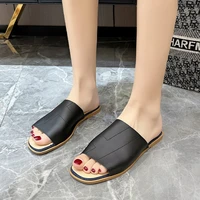 size 43 solid color simple home slippers women fashion outdoor beach flat sandals 2022 summer ladies lazy shoes zapatos de mujer