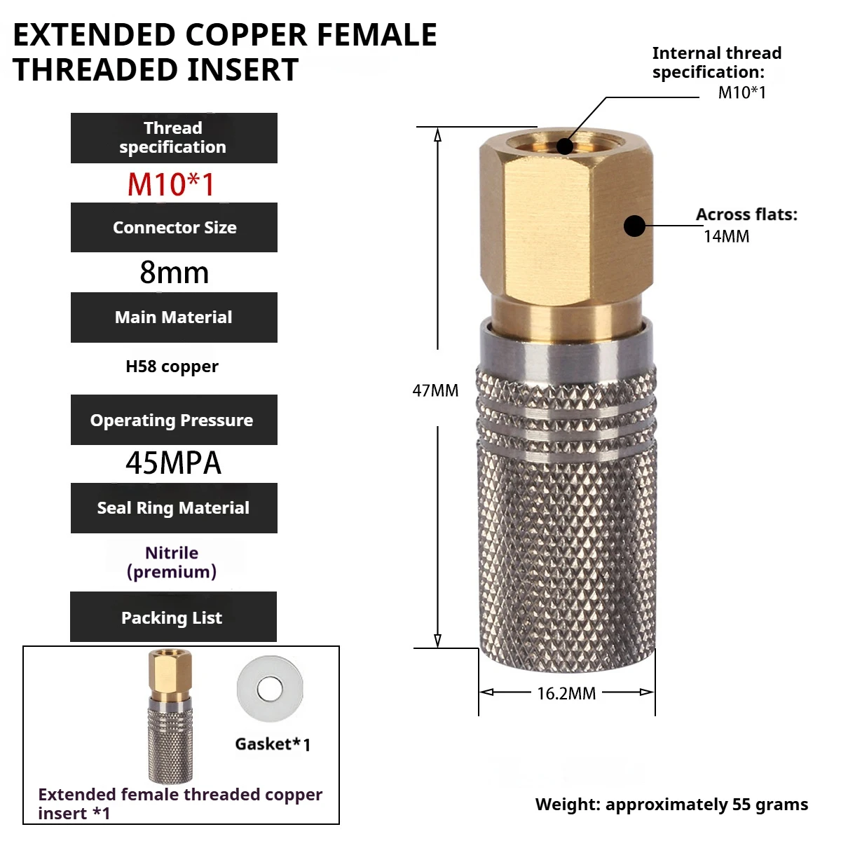 

Быстрый разъем пневматический M10/NPT/BSPP латунный 45 МПа