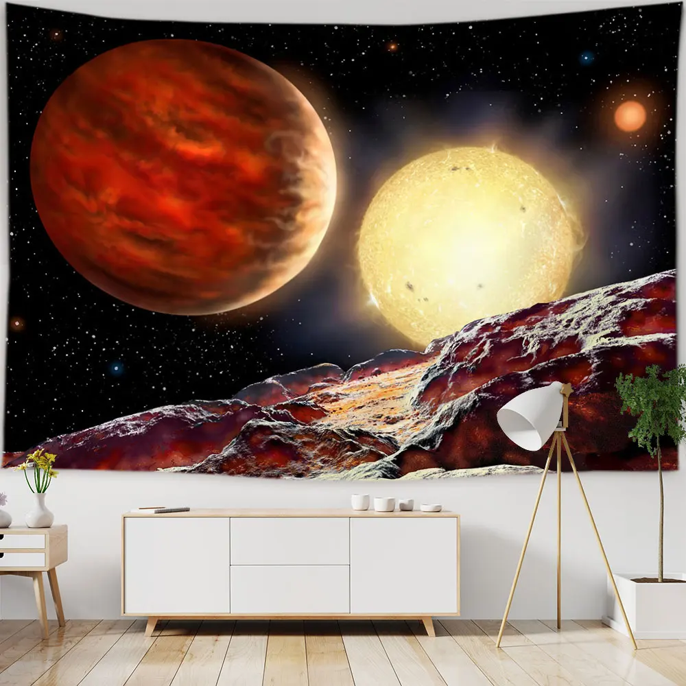 

Planets Outer Space Galaxy Universe Tapestry Wall Hanging Black and White Moon Mandala Psy Tapestries Home Decor For Living Room