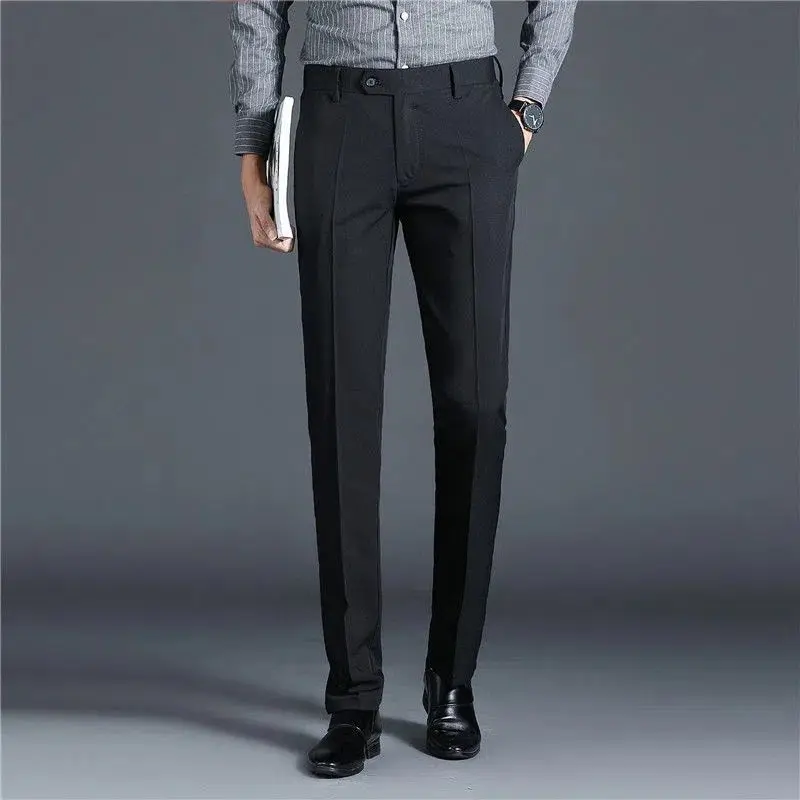 Winter Warm Men's Fleece Pants Thick Business Slim Fit Elastic Waist Jogger Korean Classic Straight Pants Trousers Male E01