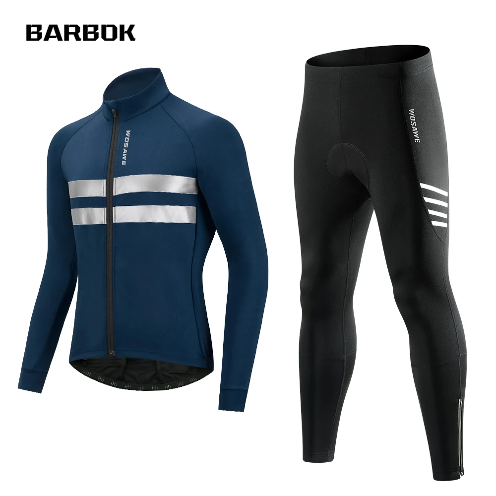 

WOSAWE Winter Thermal Fleece Cycling Jerseys Set Reflective Long Sleeve MTB Bicycle Clothing Bike Clothes Sportswear Wear Suit