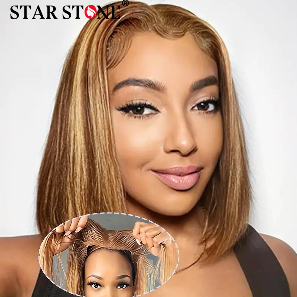 Медовый блондин Бесклеевые парики Готовые к ношению 6X4HD Парик шнурка Выделите