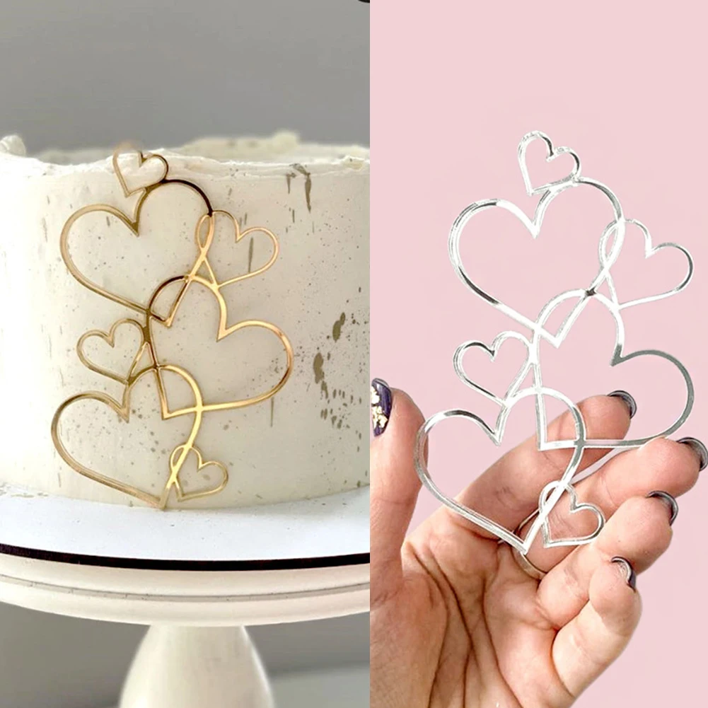 

INS Acrylic Happy Birthday Cake Topper Gold Heart IDY Wedding Party Cupcake Toppers For Valentine's Day Gift Dessert Decoration