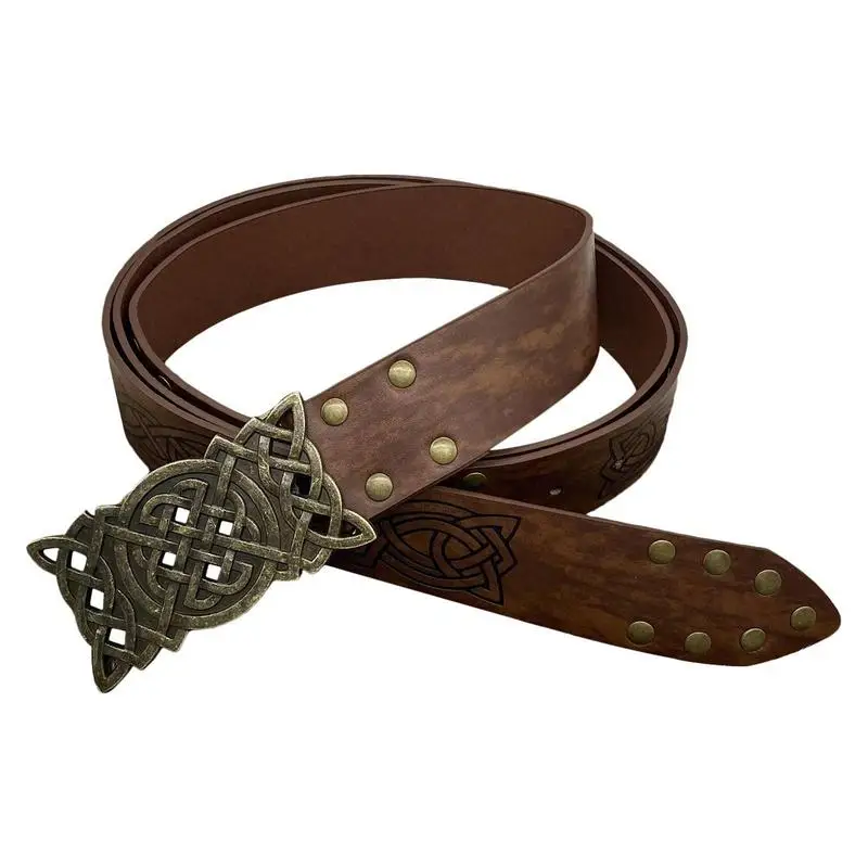 

Medieval Viking Belt Faux Leather Embossed Belt Men With Embossed Buckle Medieval Dress Accessories For Stage Performance