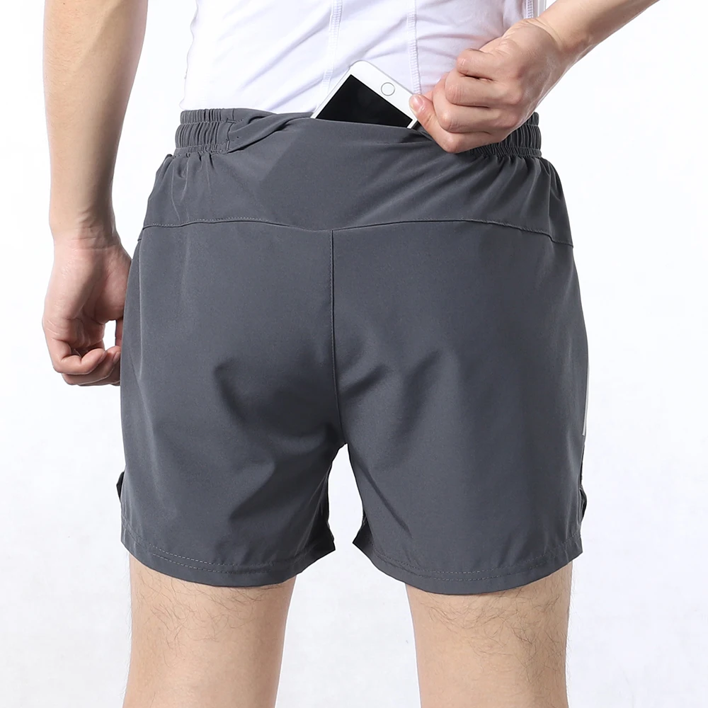 Арсуксео 2 В 1 Полиэстеровые шорты для мужчин для бега с карманом для телефона компрессионные марафонские фитнес-спорт.