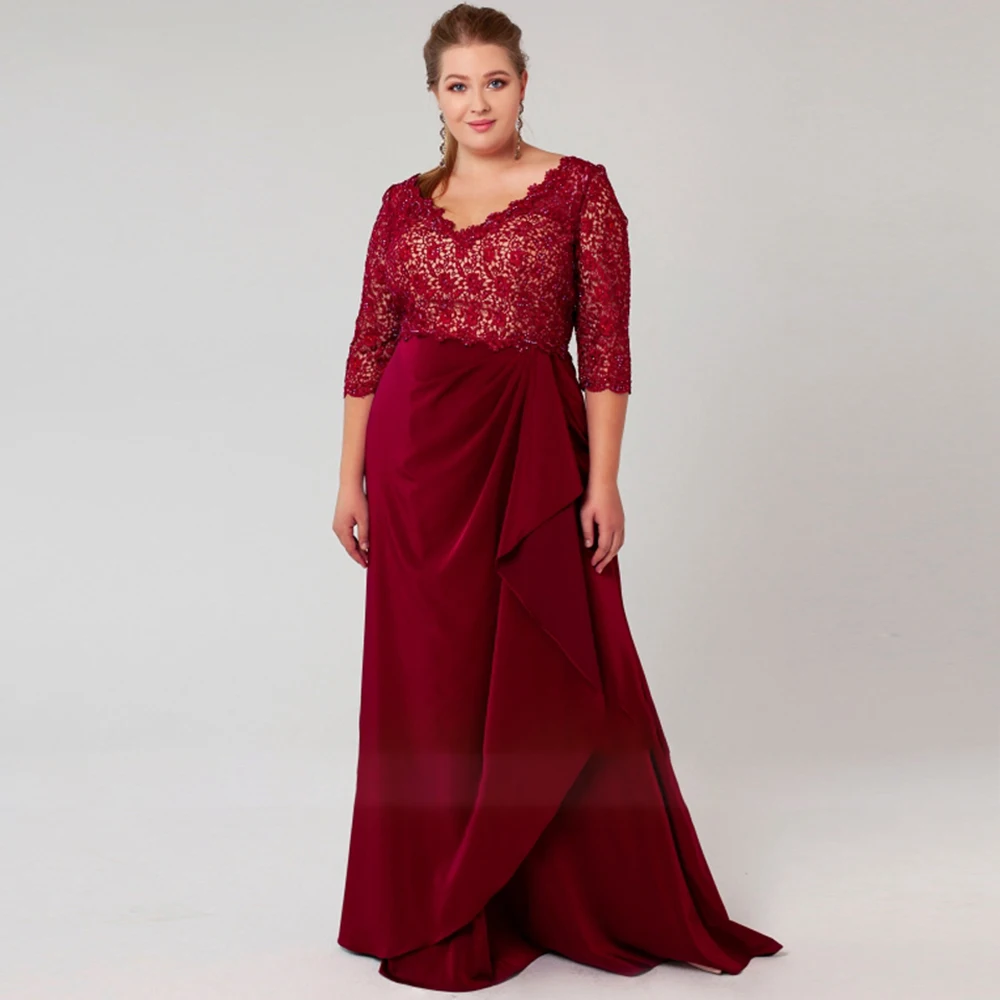 

Laxsesu Burgundy Chiffon Mother Of The Bride Dresses 2022 Wedding Guest Gowns 3/4 Sleeves Long Evening Dresses Plus Size