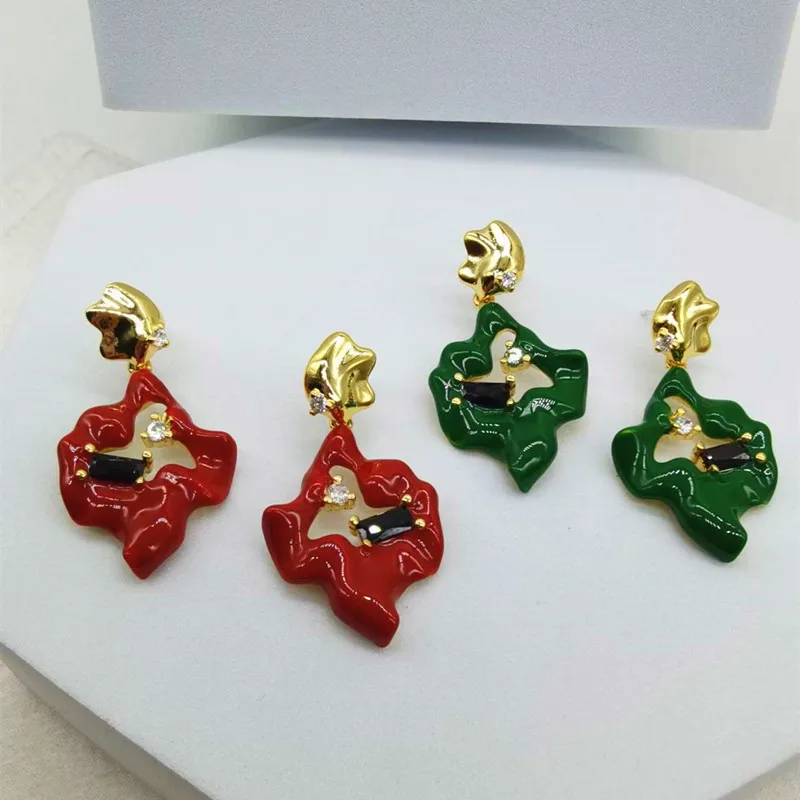 

European and American enamel green earrings irregular earrings