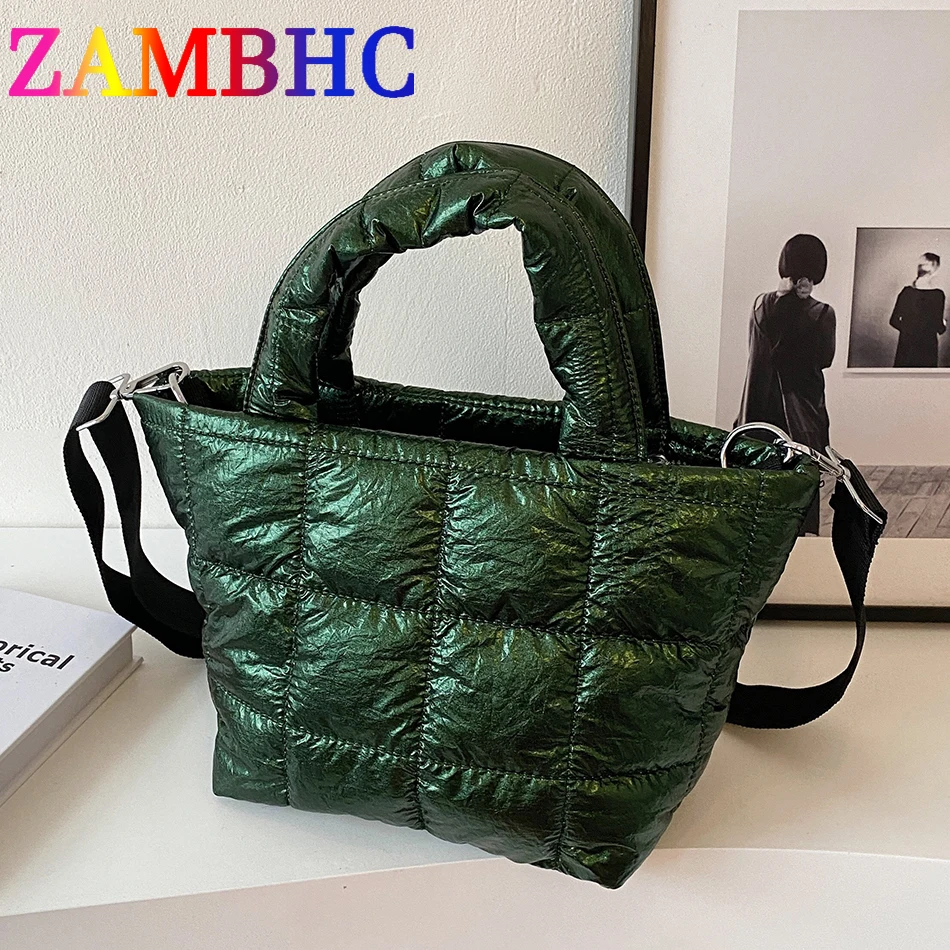 

Fashion Small Bucket Bags for Women Designer Quilted Down Fabric Crossbody Bag 2023 Trend Gloss Nylon Totes Padded Space Handbag