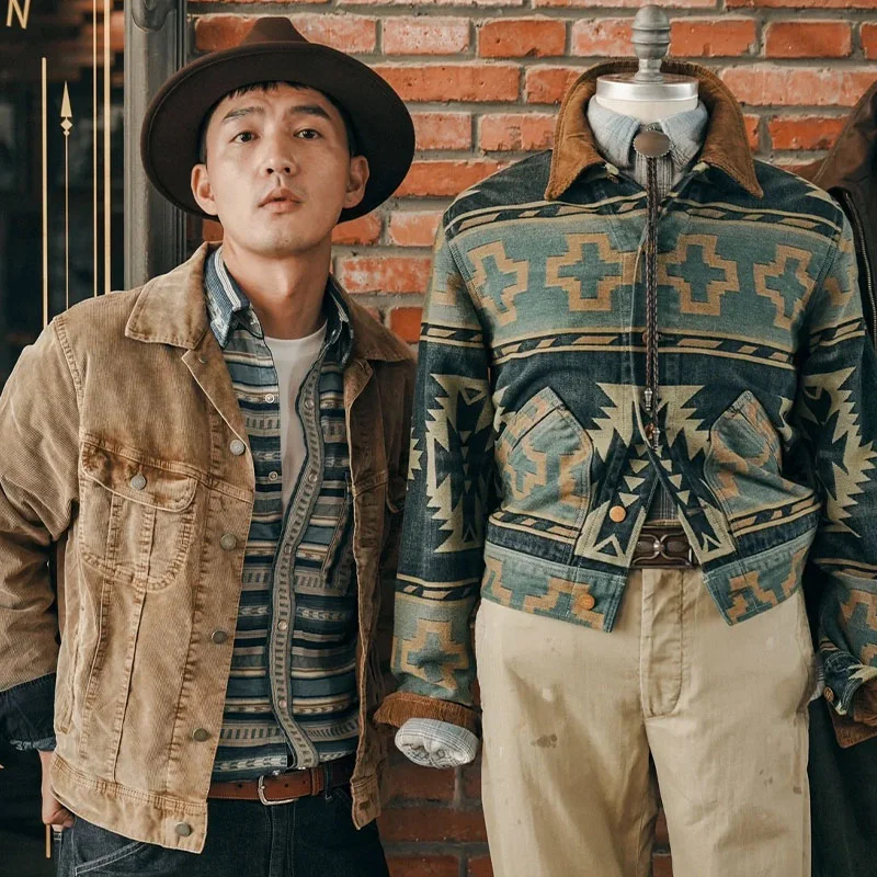 RRL 30-летие Индийский тотем Тяжелая джинсовая куртка Американское ретро-пальто с