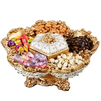 european dried fruit plate top grade creative design handmade resin snack plates 6 grid with cover diamond inlaid fruit tray