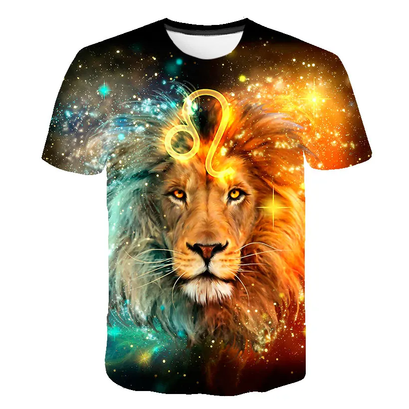 Купи Summer Casual 3D King of Beasts Lion Graphic Men's T-Shirt Animal Graphic Short Sleeve Hip Hop Crew Neck Plus Size Loose Top за 157 рублей в магазине AliExpress