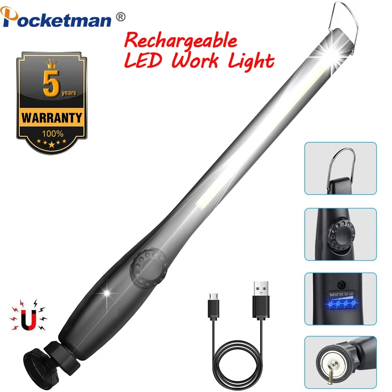 

Rechargeable COB LED Work Light Inspection Light USB Work Lamp Waterproof Emergency Light Magnetic Base Flashlight Torch
