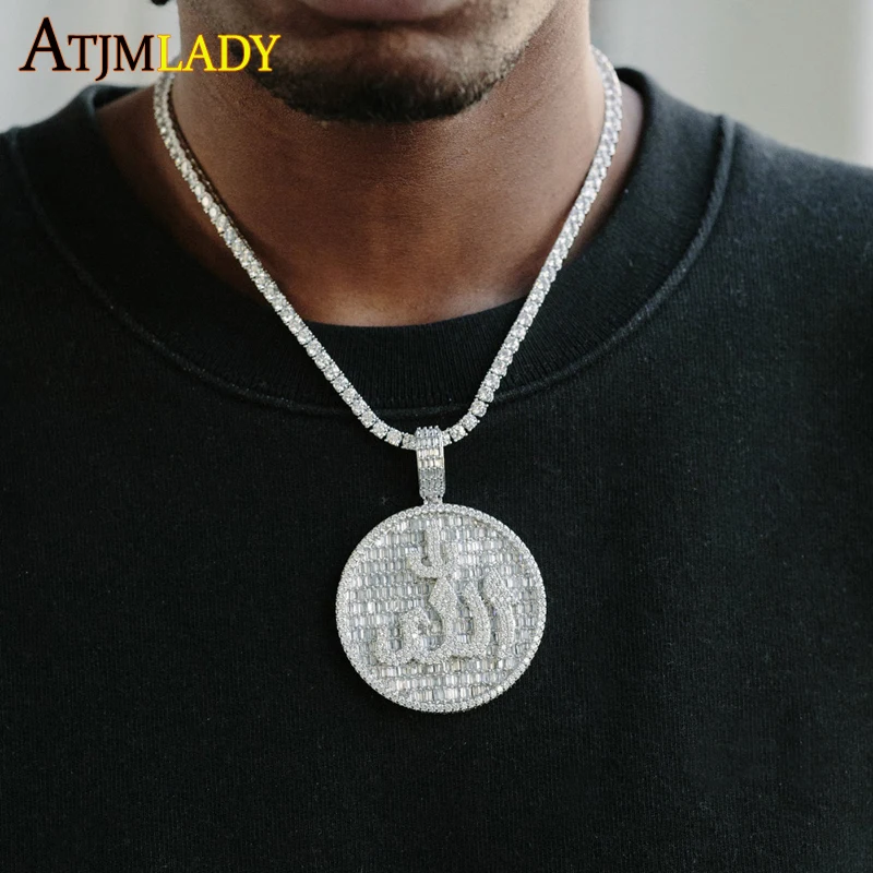 

Baguette Cz Muslim Allah Pendant Necklace Hip Hop Men Boy Jewelry Iced Out Bling Cubic Zirconia Paved for Cuban Rope Chain