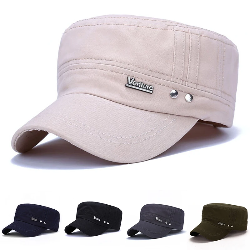 

2022 Military Cap Summer Autumn Casual Cadet Hat Washed Cotton Flat Top Caps Female Vintage Army Hats Bone Retro Man Cap