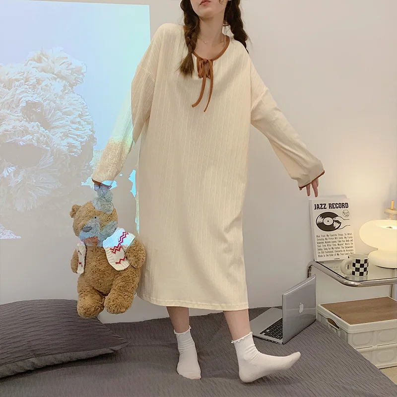 Yasuk Summer Fashion Women's Casual Lovely Long Nightdress Nightgown Pajamas Set Short Sleeves Bow Simple Soft