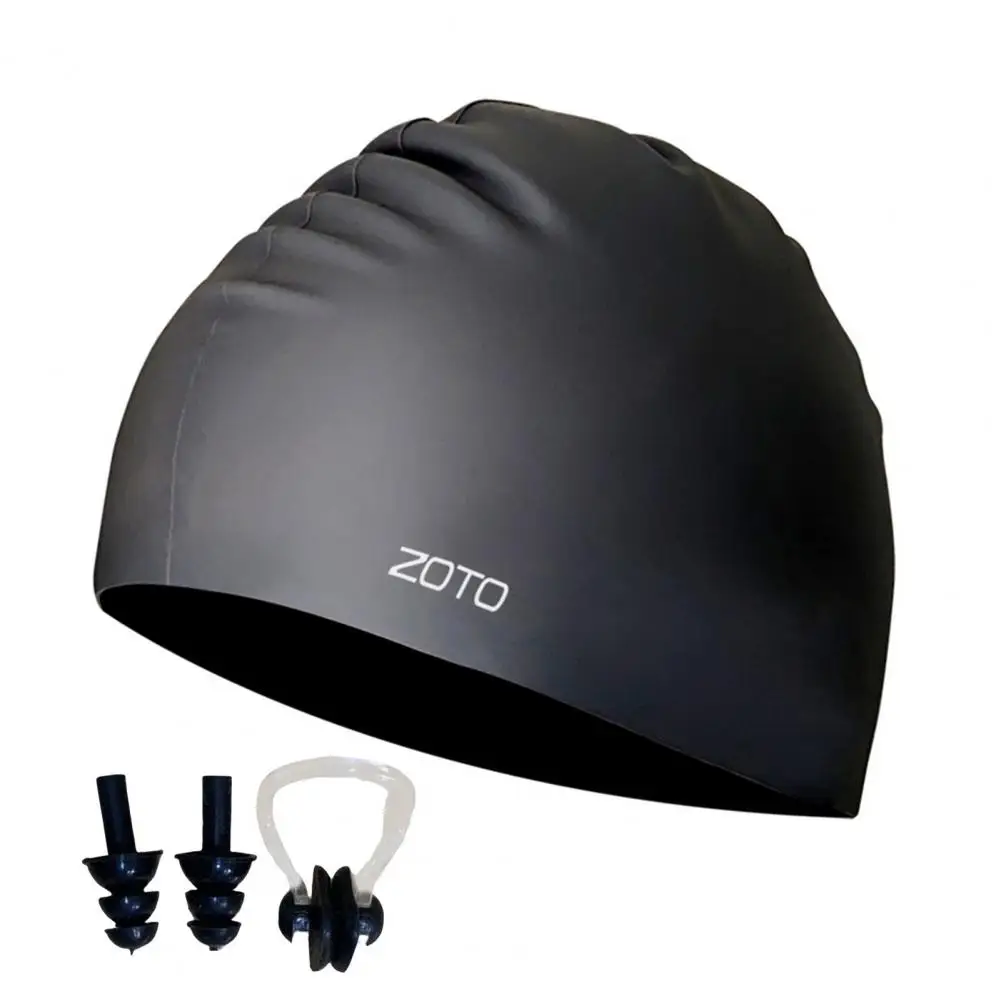 

3-piece Swimming Set Large Elasticity Women Men Swimming Hat Ear Plugs Nose Clip Set Underwater Diving Swimming Cap