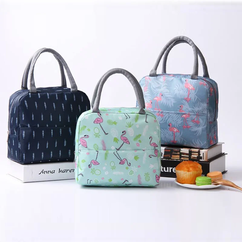 

Flamingo Insulated Oxford Aluminum Foil Portable Lunchbag Woman Men Travel Picnic Lunch Box With Pocket Thermal Lunch Bag