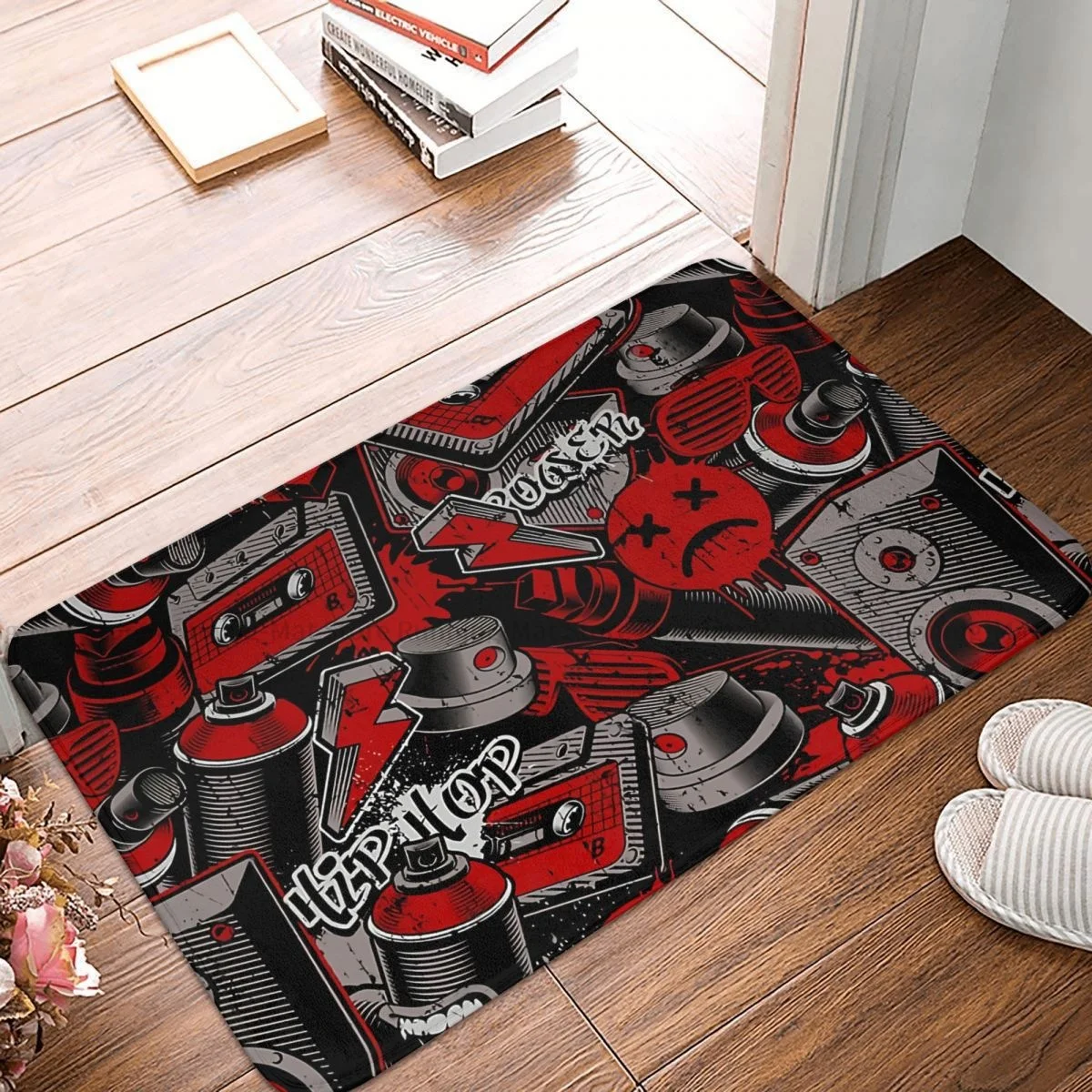 

Противоскользящий коврик в стиле хип-хоп с граффити для уличного искусства, коврик для ванной с красным городским рисунком, коврик для балк...