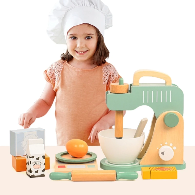 

N80C Girls Simulation Pretend Play Kitchen Toy Wood Kitchen Cooking Utensils Blender Make Cake Food Toy Miniature Kitchen Set