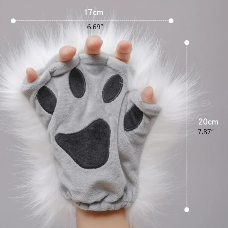 1 Pair  Paw Gloves Half Finger Mittens Anime  Gothic Furry Accessory for Animal Roleplay Long Fur Wolf Paws images - 6