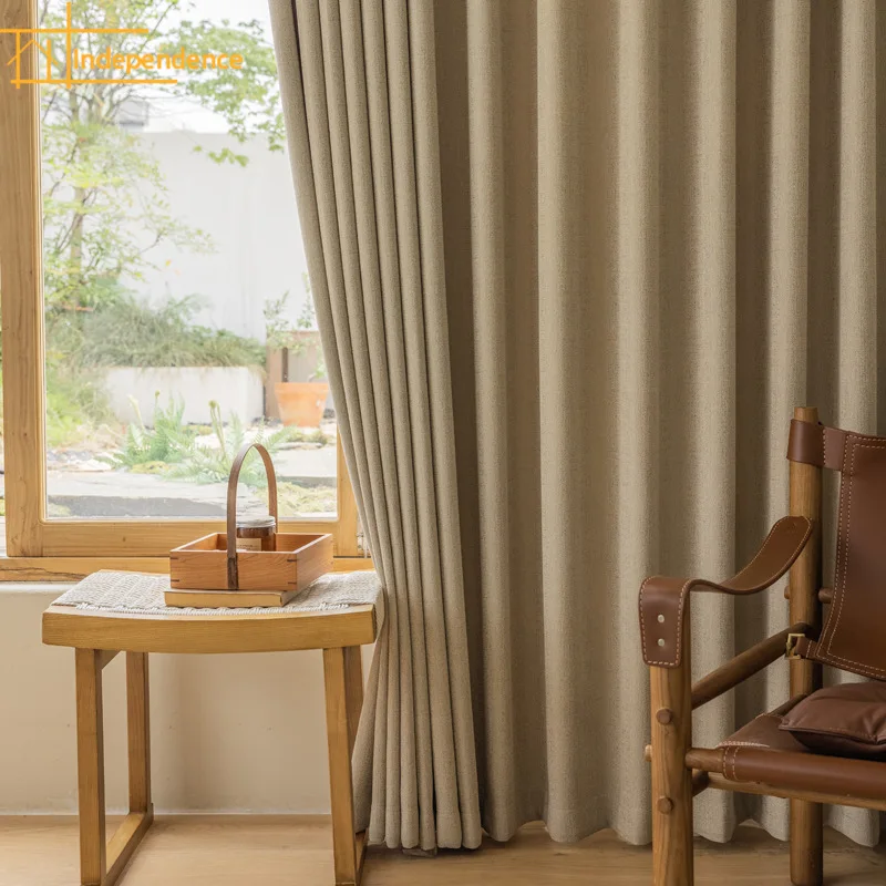 

Solid Color High Temperature Setting Log Style Milk Coffee Color Thick Korean Style Curtains for Living Dining Room Bedroom