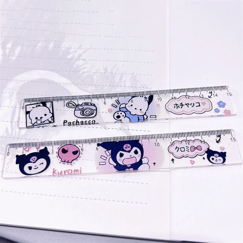 

Cute Kawaii Sanrio Kuromi Pochacco Anime Cartoon Ins College Style Student Stationery Ruler Girly Heart Acrylic Ruler Gift Toy