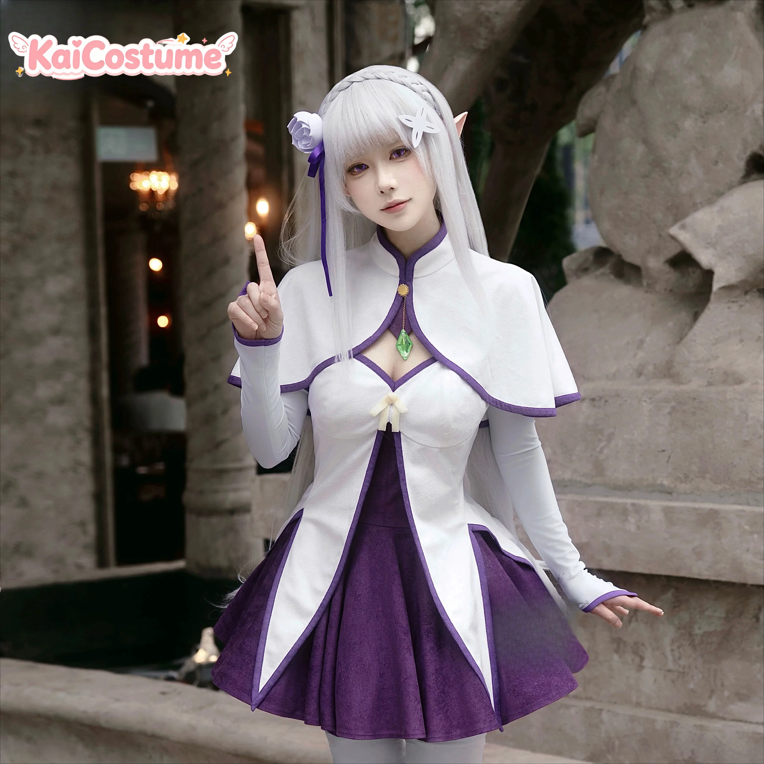 Фото Костюм для косплея Эмилии из аниме «Re:Zero. Жизнь с нуля в другом мире», зимнее длинное платье, наряд персонажа из фэнтези для Хэллоуина №2