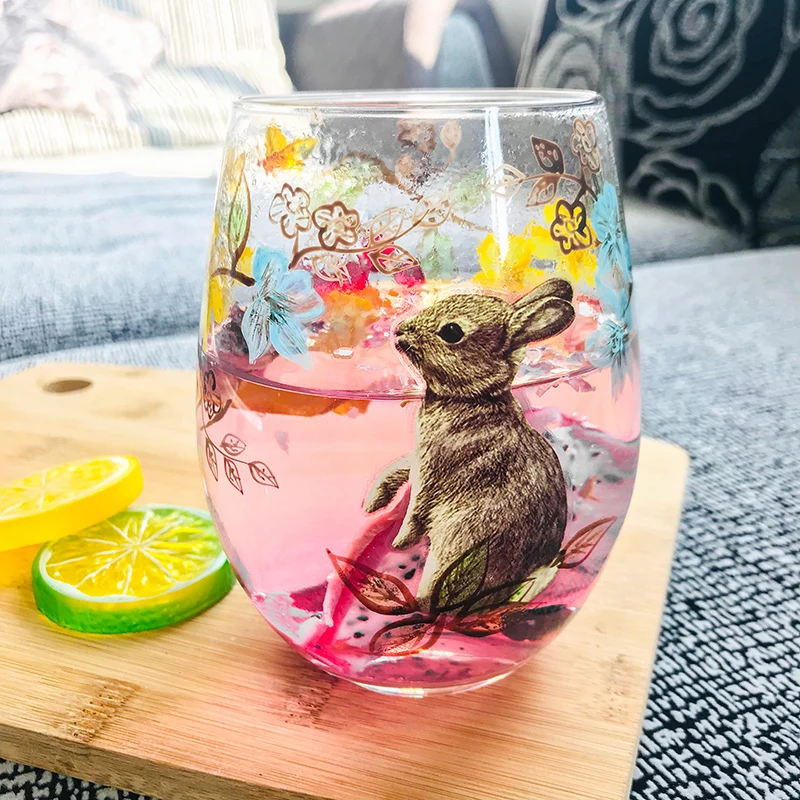 

Glass Glass Women's Hand Painted Personality Creative Trend Household Internet Celebrity Cute Literary Cartoon Rabbit Water Cup