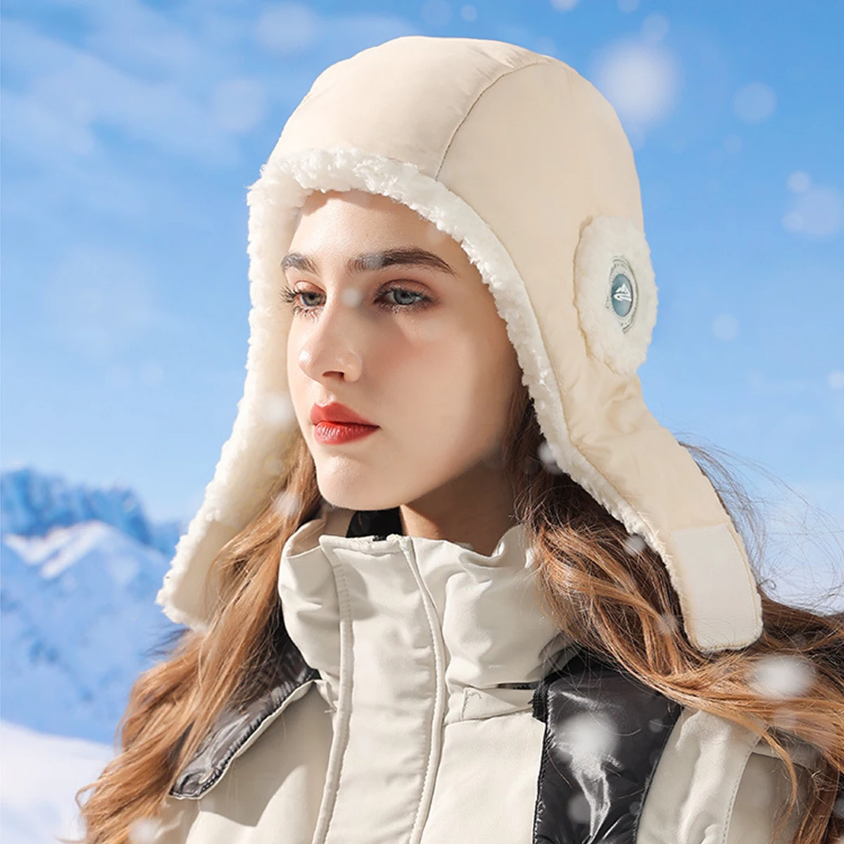 Women Winter Thickened Down Hat Beanies Windproof Cycling Riding Waterproof Fleece Ear Protection Warm Fashion Thunderbolt Hat