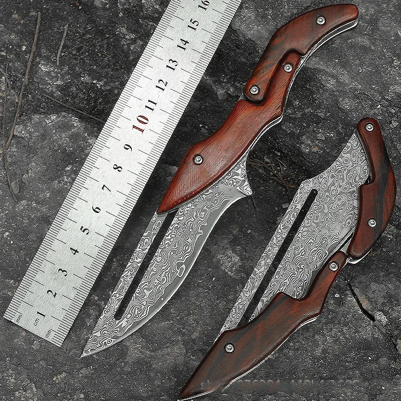 

2023 Special Magic Folding Outdoor Knife Damascus Steel Folding Forging Self-defense Knife Portable Survival Fruit Knife