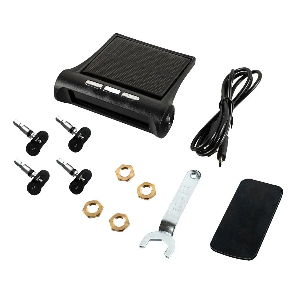 

T1 TPMS Solar Car Tire Pressure Monitoring System Gauge + 4 Internal Sensor