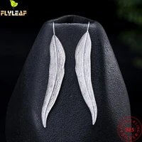 real 925 sterling silver jewelry willow leaf hook earrings for women original design vintage style femme luxury accessories 2022