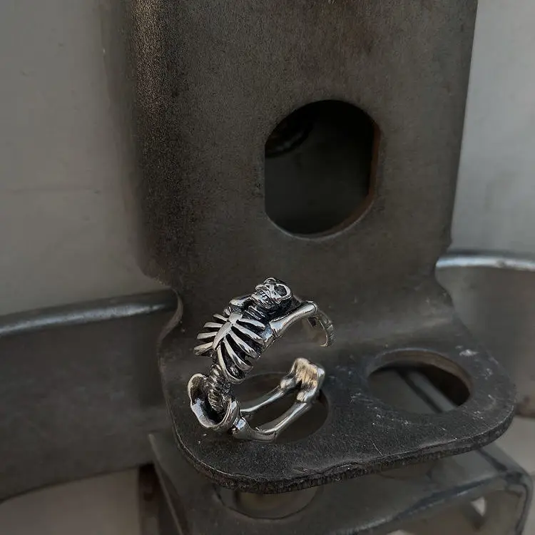 

Silver Skull Ring Earrings Set Design Sensation Cold Style Dark Trend Open Rings