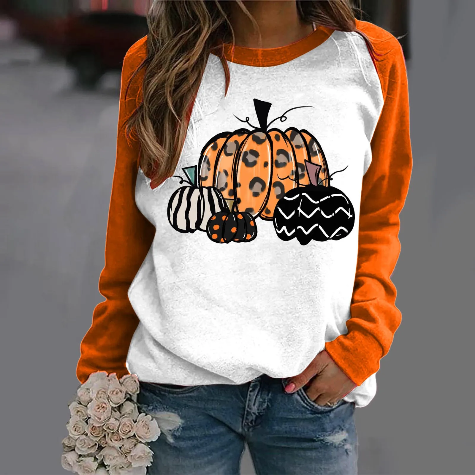 

Женский велюровый свитшот, повседневный Женский свитшот с круглым вырезом, с принтом на Хэллоуин, с длинным рукавом реглан, повседневные св...