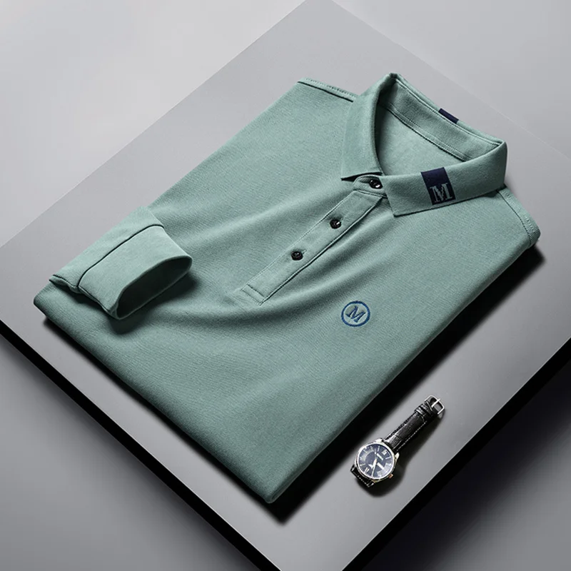 

Рубашка-поло мужская с длинным рукавом, 2023 хлопок, с вышивкой