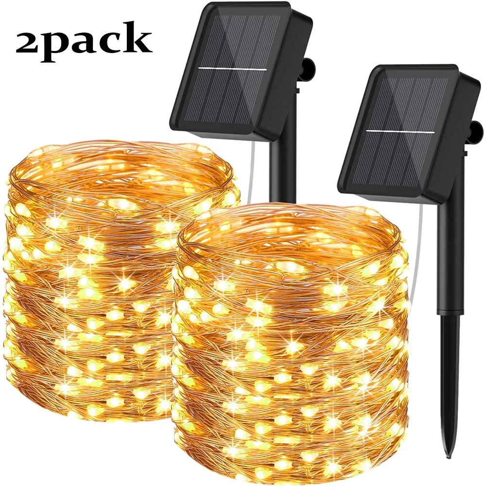 Solar String Lights Outdoor Waterproof Solar Powered Lights Copper Wire 8 Modes Solar Fairy Lights for Wedding Party Christmas