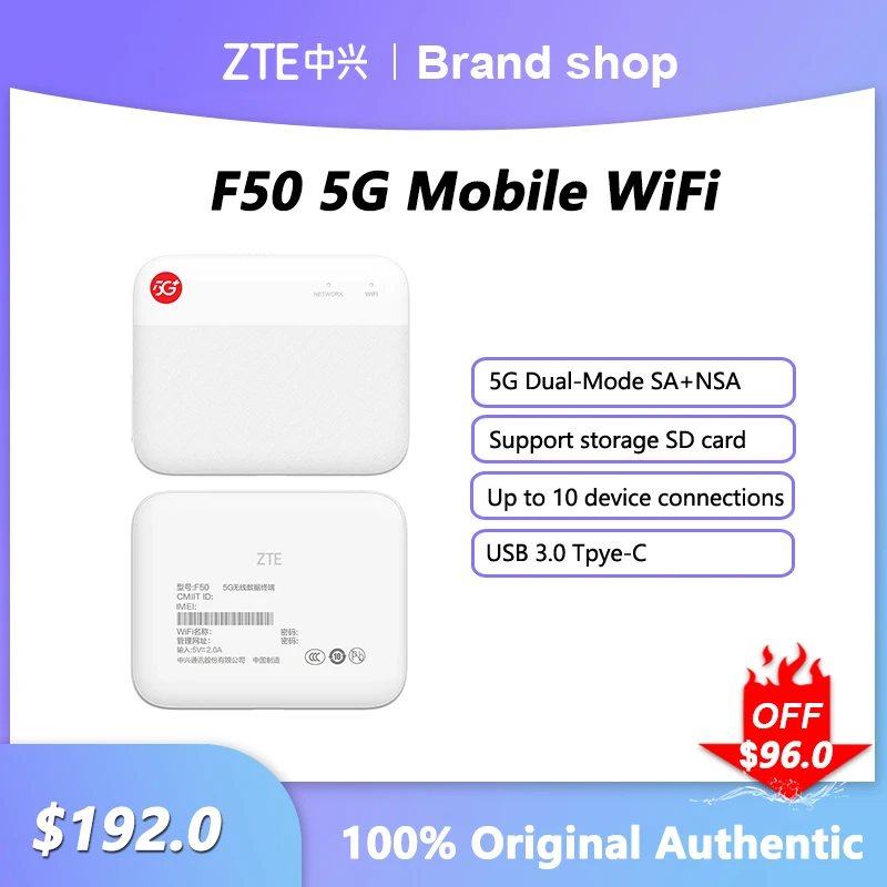 Оригинальный ретранслятор сетевого сигнала ZTE F50 5G MiFi Sub-6 SA/NSA, уличная точка доступа, карманный dl1.6гб/s UL 225 Мб/с, Wi-Fi, Sim-карта, модем