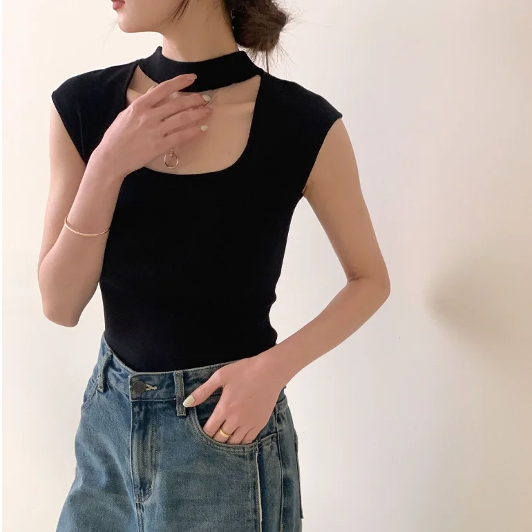 Топ с рукавами Flng женская летняя облегающая трикотажная рубашка квадратным