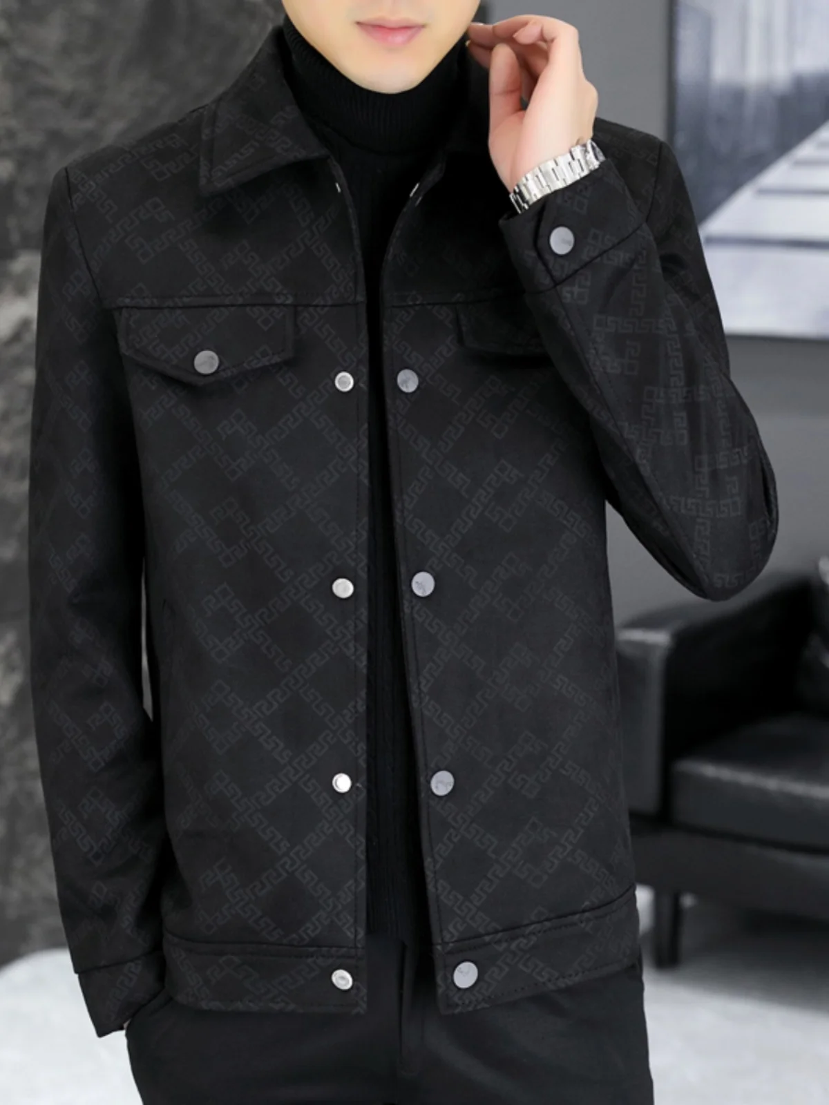 Новая осенне-зимняя замшевая куртка мужская модная шерстяная с лацканами