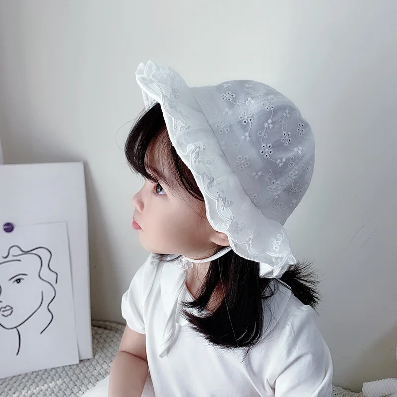 

Панама кружевная для девочек, белые шапки с вышивкой в виде сердца и листьев, Пляжная Защита от солнца, весна-лето 2022