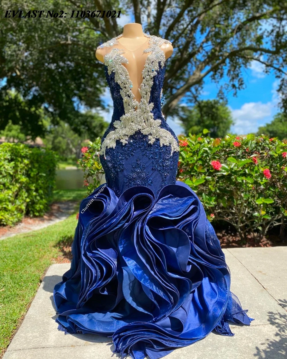 EVLAST индивидуальное африканское темно-синее платье русалки с оборками для