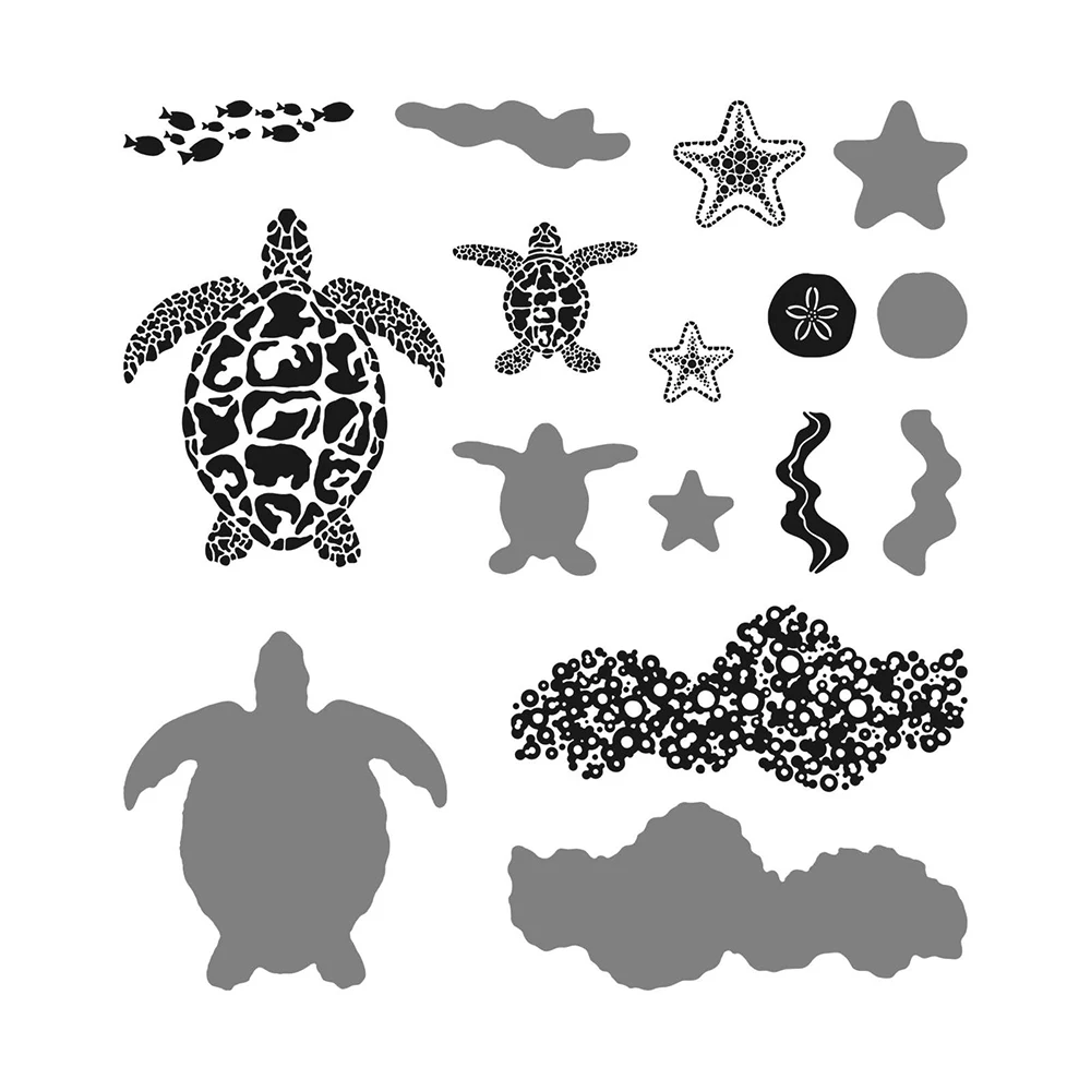 

Sea Turtle Clear Stamps and Metal Cutting Dies Starfish Sand Dollar Silicone Stamp For DIY Scrapbooking Card Making Craft 20A