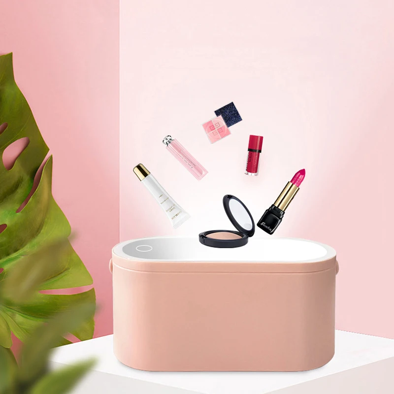 

Портативный косметический ящик для хранения с регулируемой яркостью, светодиодный светильник, зеркало, дорожный органайзер для макияжа, 6 п...