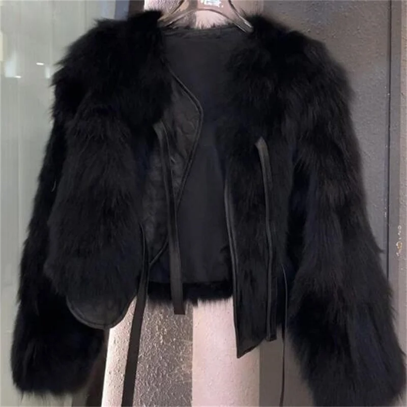 Chaqueta corta de pielética para mujer abrigo holgado felpa lujo имитация zorro invierno 2025л.