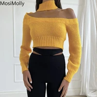 mosimolly yellow sweater women knit jumper women pullovers 2022 comfy soft sweater halter neck sweater