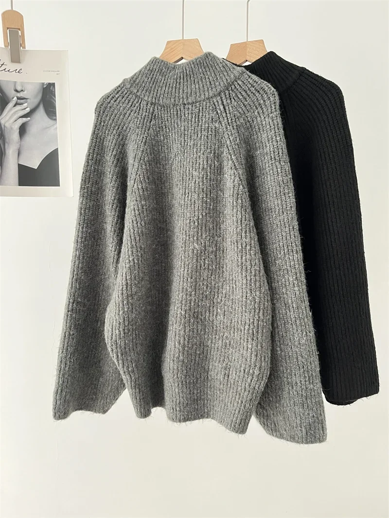 Женский вязаный серый кардиган на молнии свитер куртка с круглым вырезом