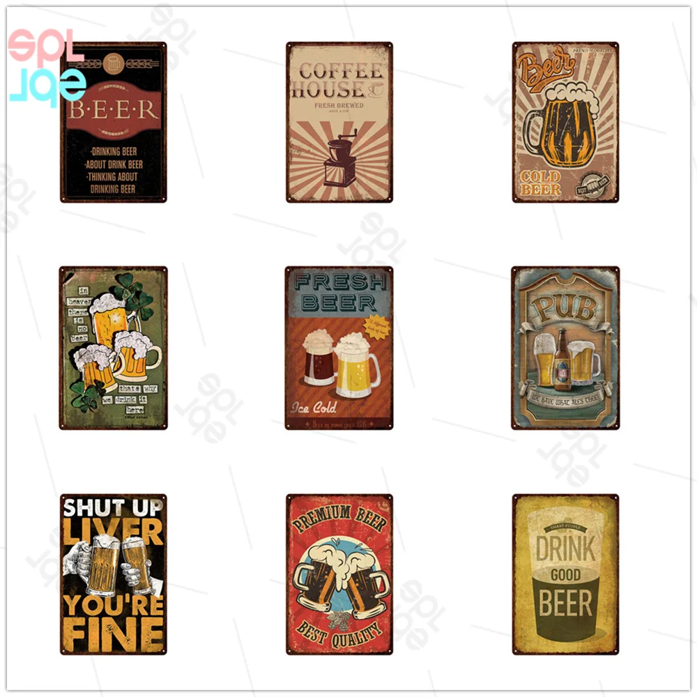 

Металлический знак для пива в стиле ретро, металлическая жестяная тарелка для кофе, пива, бара, кафе, винтажная Настенная Наклейка на спирт, ...