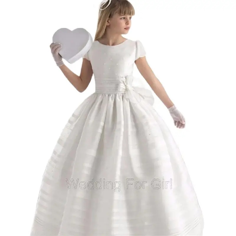 

Stain White Flower Girl Dresses for Weddings Jewel Neckline Custom Made Girls Pageant Gowns Kid Birthday Party Wears