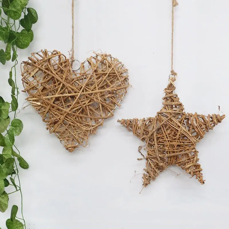 

Ротанговая деревянная стена сердце пентаграмма в форме круга пасторальная креативная рождественская подвеска Бытовая фотография